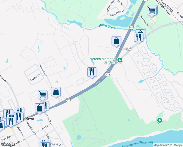 map of restaurants, bars, coffee shops, grocery stores, and more near 100 Scotch Broom Drive in Little River