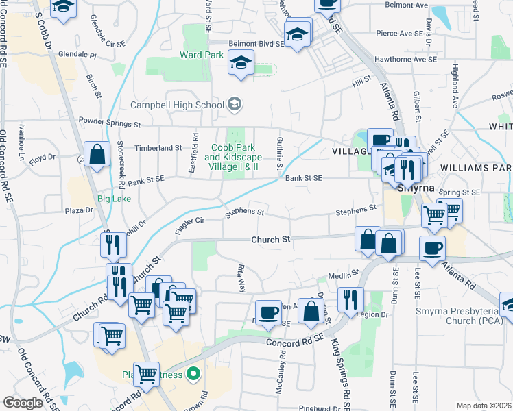 map of restaurants, bars, coffee shops, grocery stores, and more near 805-808 Madison Court in Smyrna