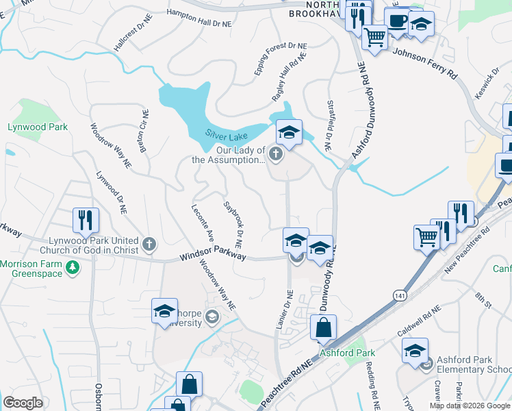 map of restaurants, bars, coffee shops, grocery stores, and more near 3202 Inman Drive Northeast in Atlanta