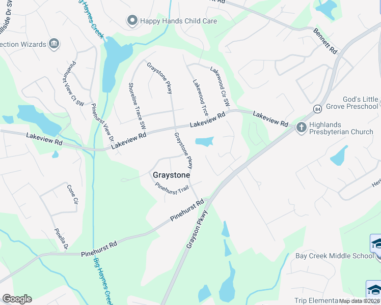 map of restaurants, bars, coffee shops, grocery stores, and more near 2132 Graystone Parkway in Grayson