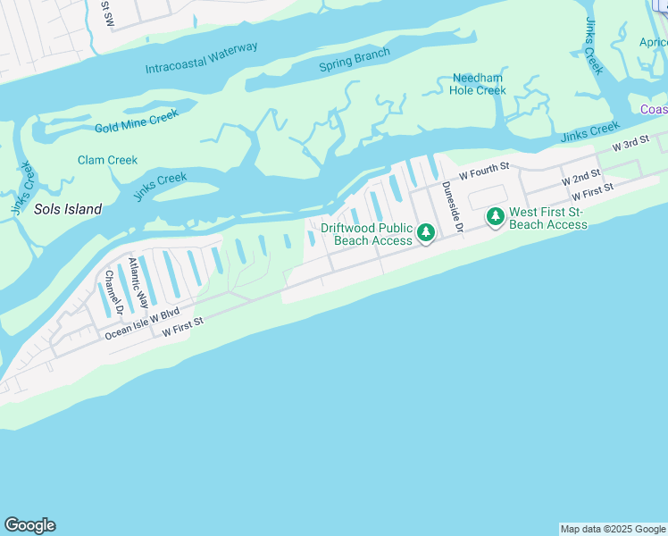map of restaurants, bars, coffee shops, grocery stores, and more near 264 West 1st Street in Ocean Isle Beach