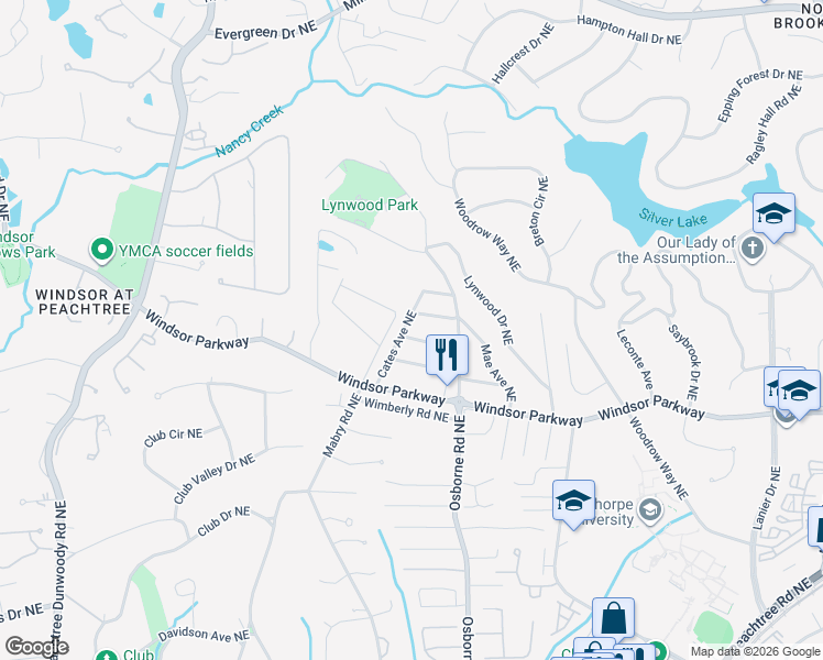 map of restaurants, bars, coffee shops, grocery stores, and more near 3260 Mae Avenue Northeast in Atlanta