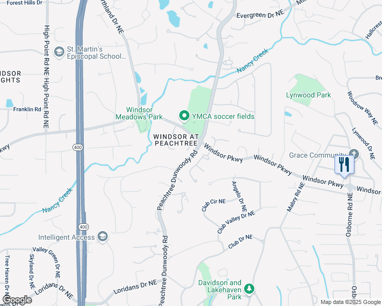 map of restaurants, bars, coffee shops, grocery stores, and more near 310 Windsor Gate Cove Northeast in Atlanta