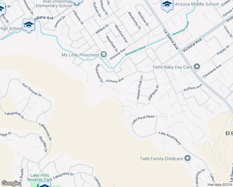 map of restaurants, bars, coffee shops, grocery stores, and more near 2720 Rockwood Drive in Riverside