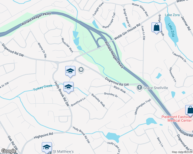 map of restaurants, bars, coffee shops, grocery stores, and more near 2531 Bexley Court in Snellville
