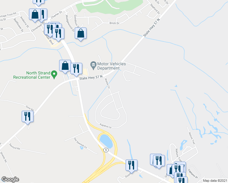 map of restaurants, bars, coffee shops, grocery stores, and more near 316 Kapalua Loop in Little River