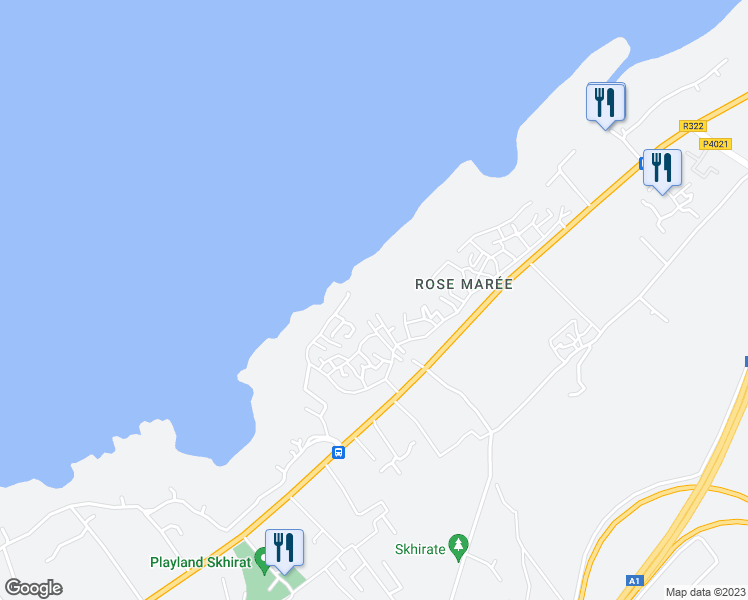 map of restaurants, bars, coffee shops, grocery stores, and more near in Skhirat