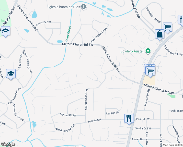 map of restaurants, bars, coffee shops, grocery stores, and more near 2858 Creek Ct SW in Marietta