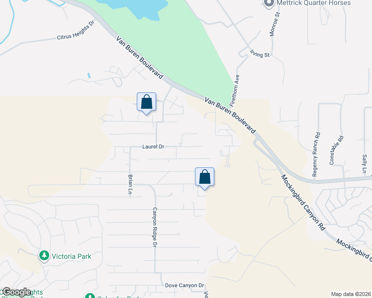 map of restaurants, bars, coffee shops, grocery stores, and more near 14430 Laurel Drive in Riverside