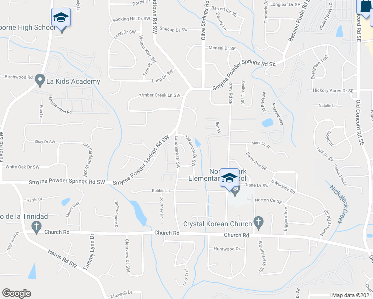 map of restaurants, bars, coffee shops, grocery stores, and more near 2889 Lakemont Place Southwest in Marietta