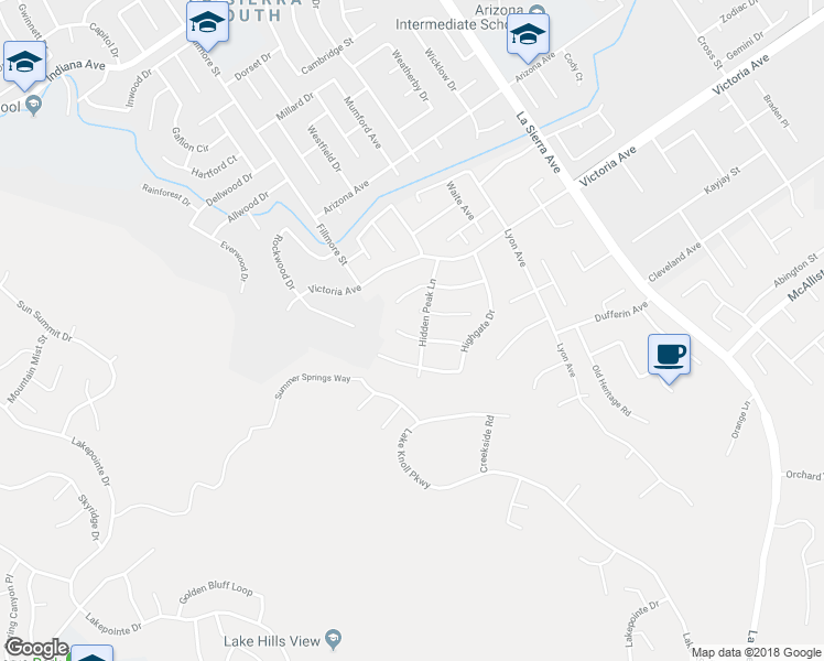 map of restaurants, bars, coffee shops, grocery stores, and more near 17094 Noble View Circle in Riverside