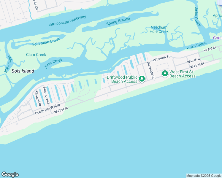 map of restaurants, bars, coffee shops, grocery stores, and more near 264 West 1st Street in Ocean Isle Beach