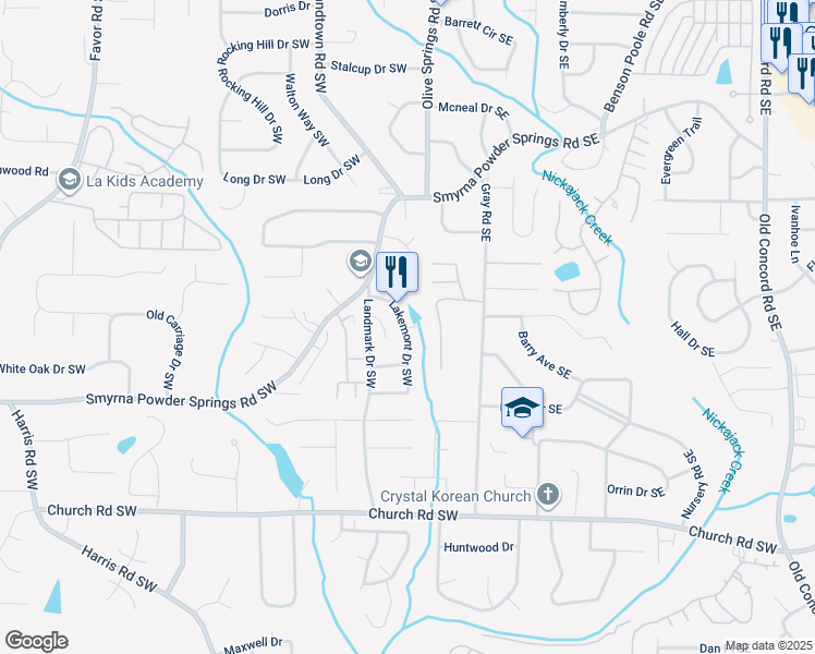 map of restaurants, bars, coffee shops, grocery stores, and more near 2889 Lakemont Place Southwest in Marietta