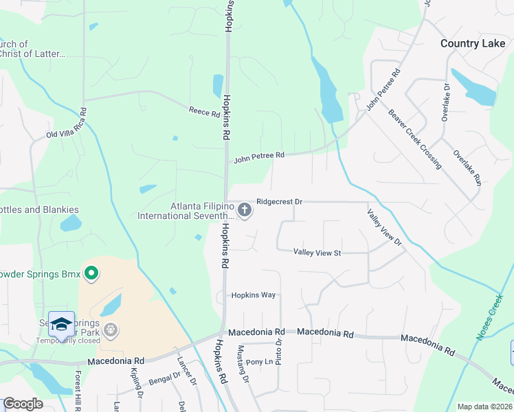 map of restaurants, bars, coffee shops, grocery stores, and more near 3533 Ridgecrest Drive in Powder Springs