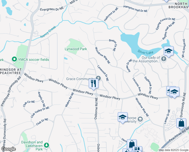 map of restaurants, bars, coffee shops, grocery stores, and more near 3206 Osborne Road Northeast in Atlanta