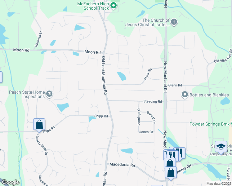 map of restaurants, bars, coffee shops, grocery stores, and more near 4297 Carlos Court in Powder Springs