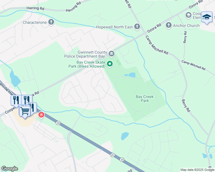 map of restaurants, bars, coffee shops, grocery stores, and more near 548 Azalea Bloom Drive East in Loganville