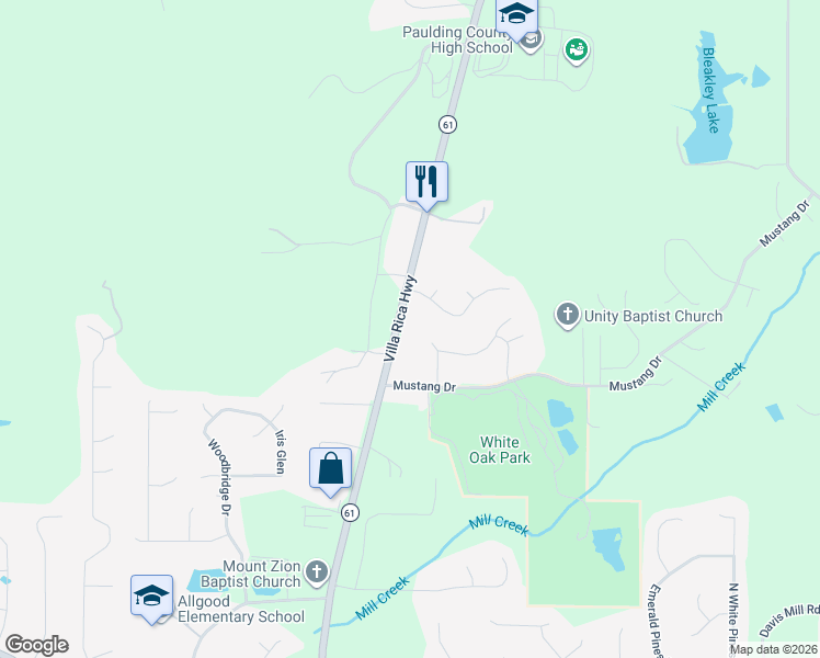 map of restaurants, bars, coffee shops, grocery stores, and more near 1957 Villa Rica Highway in Dallas