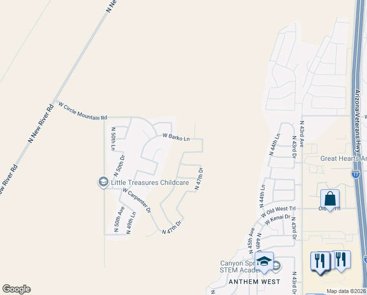 map of restaurants, bars, coffee shops, grocery stores, and more near 4722 West Culpepper Drive in Phoenix