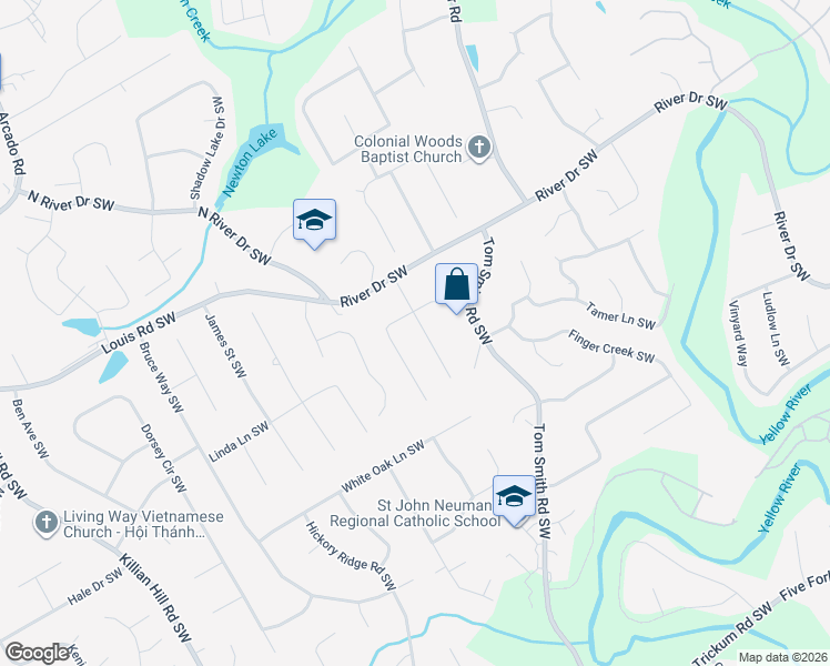 map of restaurants, bars, coffee shops, grocery stores, and more near 537 Daisy Nash Drive Southwest in Lilburn