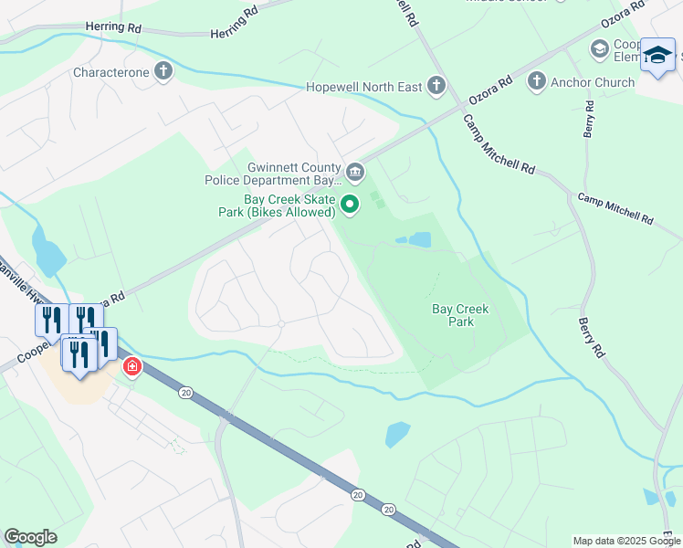 map of restaurants, bars, coffee shops, grocery stores, and more near 548 Azalea Bloom Drive East in Loganville