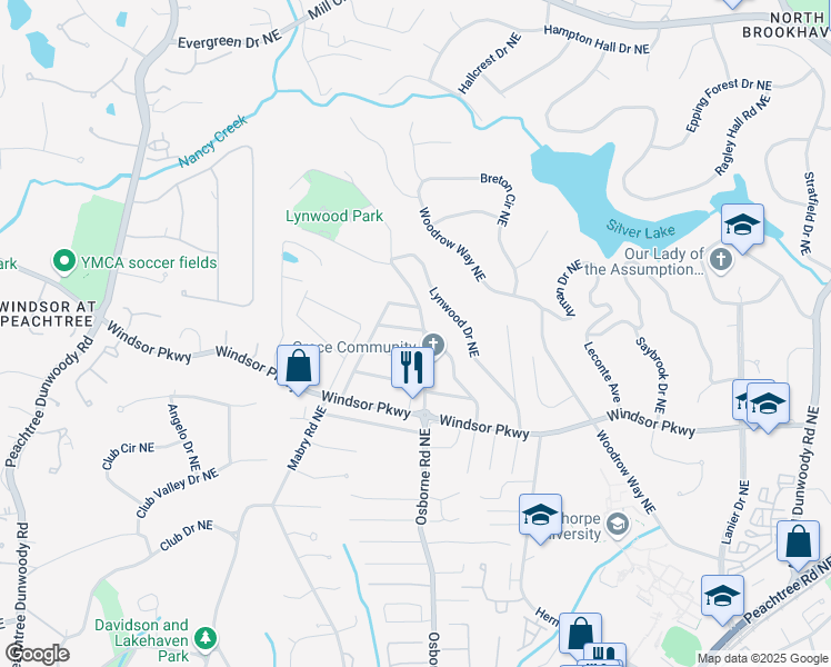 map of restaurants, bars, coffee shops, grocery stores, and more near 3206 Osborne Road Northeast in Atlanta