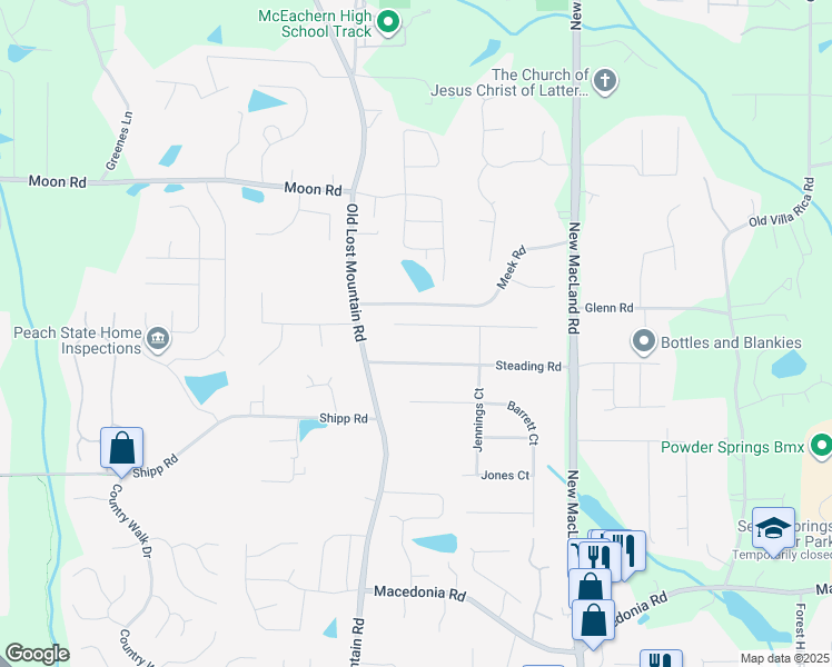 map of restaurants, bars, coffee shops, grocery stores, and more near 4297 Carlos Court in Powder Springs