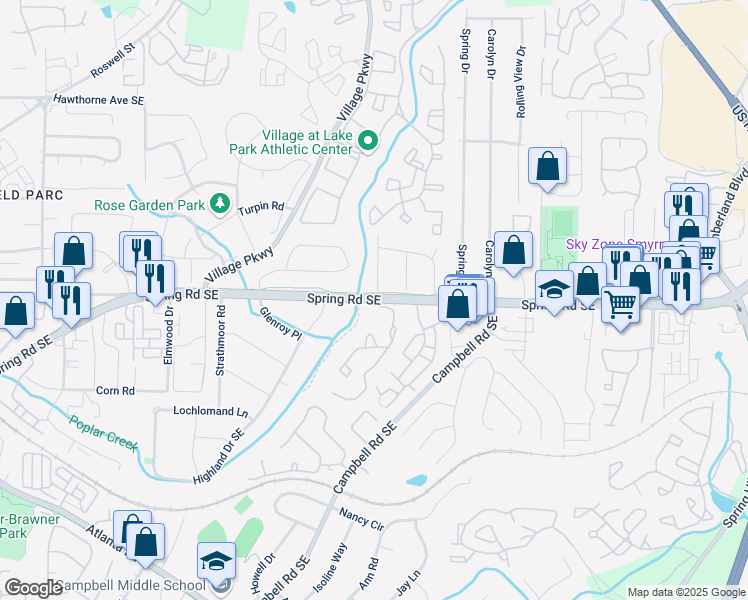map of restaurants, bars, coffee shops, grocery stores, and more near in Smyrna