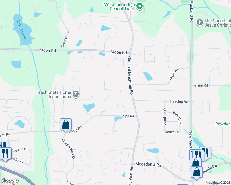 map of restaurants, bars, coffee shops, grocery stores, and more near 4513 Rushing Wind Court in Powder Springs