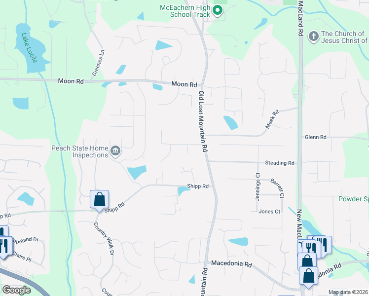 map of restaurants, bars, coffee shops, grocery stores, and more near 4513 Rushing Wind Court in Powder Springs