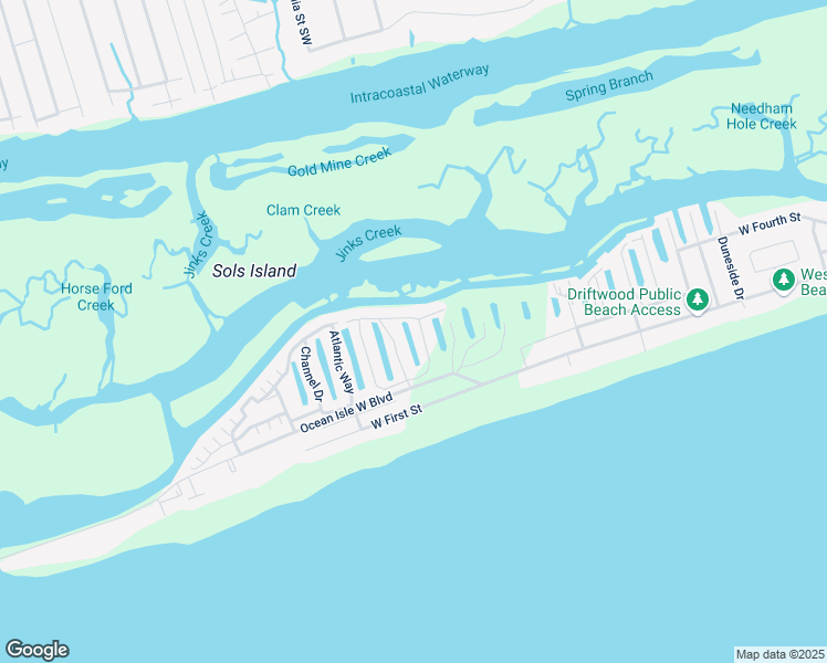 map of restaurants, bars, coffee shops, grocery stores, and more near 133 Via Old Sound Boulevard in Ocean Isle Beach