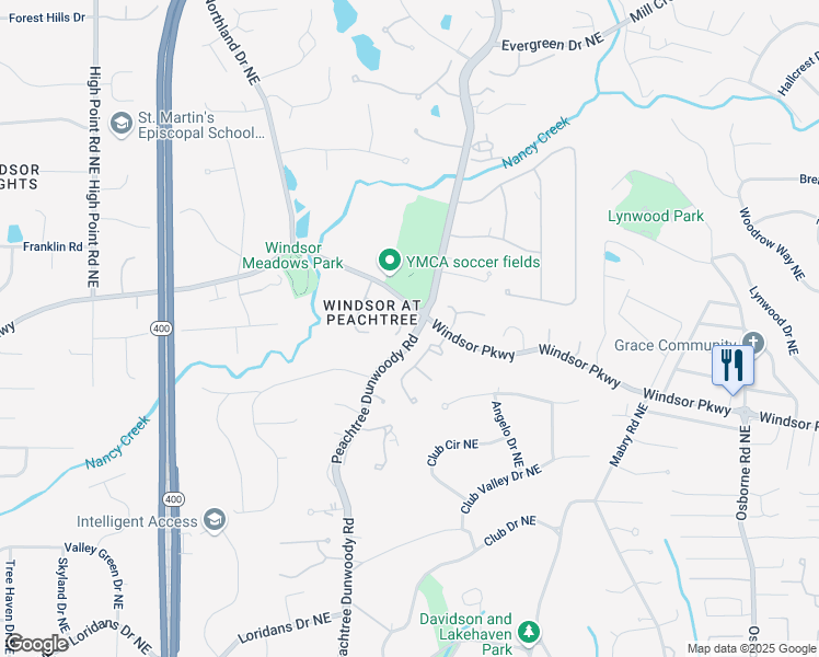 map of restaurants, bars, coffee shops, grocery stores, and more near 290 Windsor Gate Cove Northeast in Atlanta