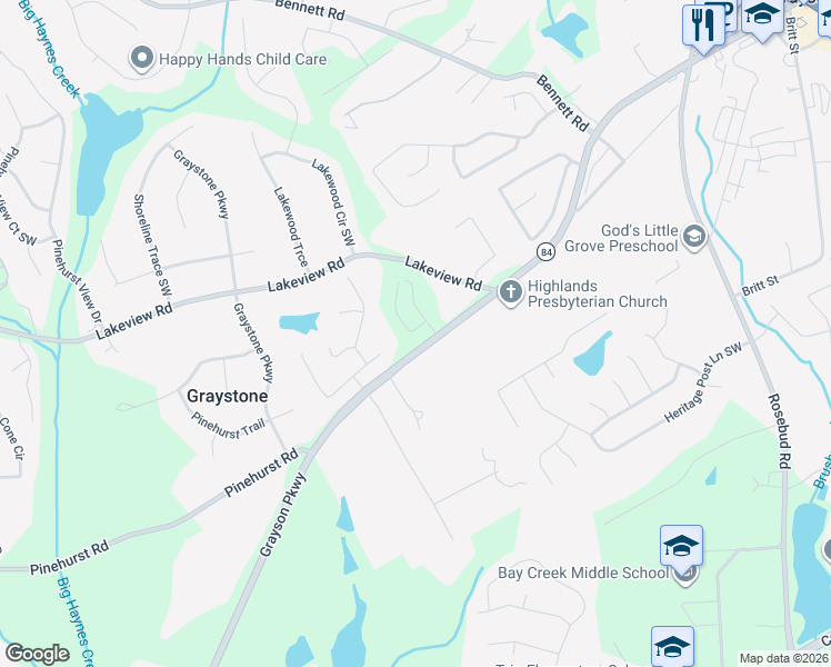 map of restaurants, bars, coffee shops, grocery stores, and more near 903 Grayson Parkway in Grayson