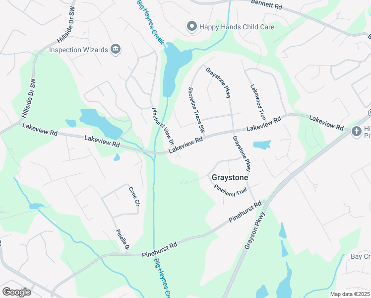 map of restaurants, bars, coffee shops, grocery stores, and more near 1208 Lakeview Road in Grayson