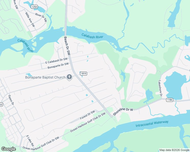 map of restaurants, bars, coffee shops, grocery stores, and more near 8948 Landing Drive Southwest in Sunset Beach