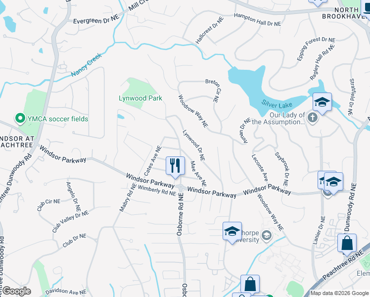 map of restaurants, bars, coffee shops, grocery stores, and more near 3229 Mae Ave NE in Atlanta