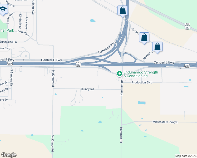 map of restaurants, bars, coffee shops, grocery stores, and more near 2507 Central East Freeway in Wichita Falls