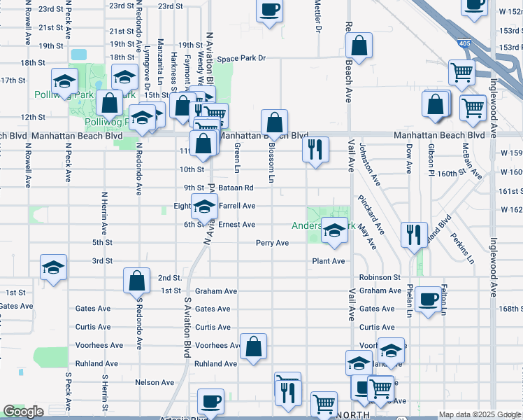 map of restaurants, bars, coffee shops, grocery stores, and more near 2016 Farrell Avenue in Redondo Beach
