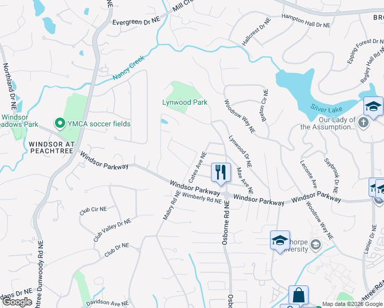 map of restaurants, bars, coffee shops, grocery stores, and more near 1097 Antioch Drive Northeast in Atlanta