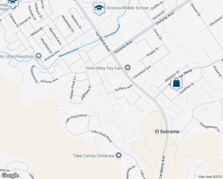 map of restaurants, bars, coffee shops, grocery stores, and more near 2442 Old Windmill Court in Riverside