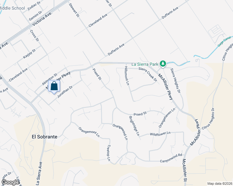 map of restaurants, bars, coffee shops, grocery stores, and more near 10360 Sungrove Circle in Riverside