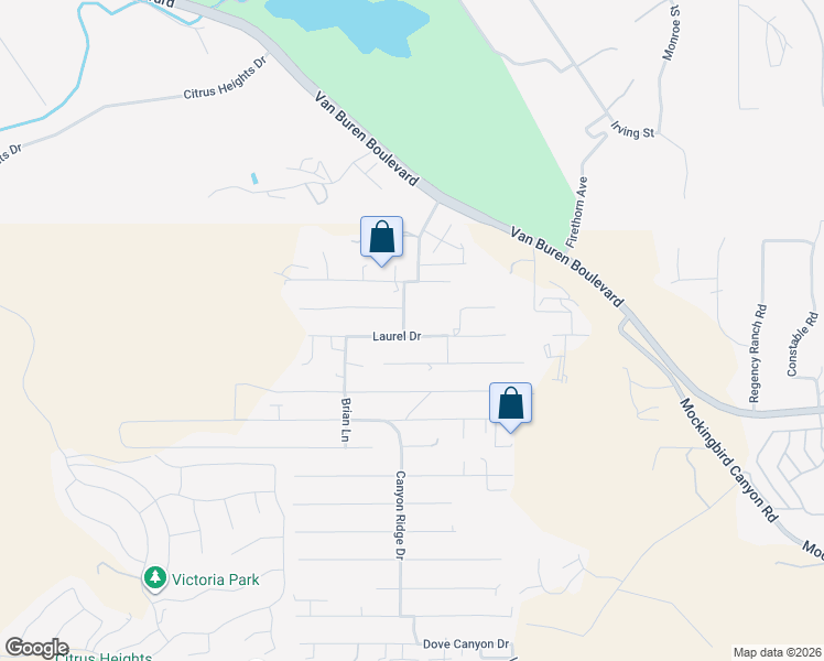 map of restaurants, bars, coffee shops, grocery stores, and more near 14272 Laurel Drive in Riverside