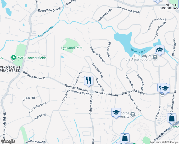 map of restaurants, bars, coffee shops, grocery stores, and more near 3229 Mae Avenue Northeast in Atlanta