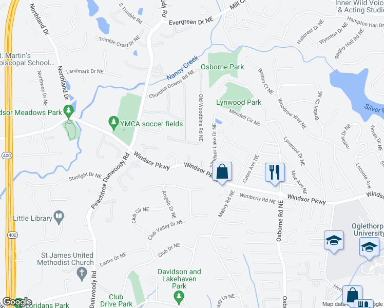 map of restaurants, bars, coffee shops, grocery stores, and more near 425 Mabry Road Northeast in Atlanta