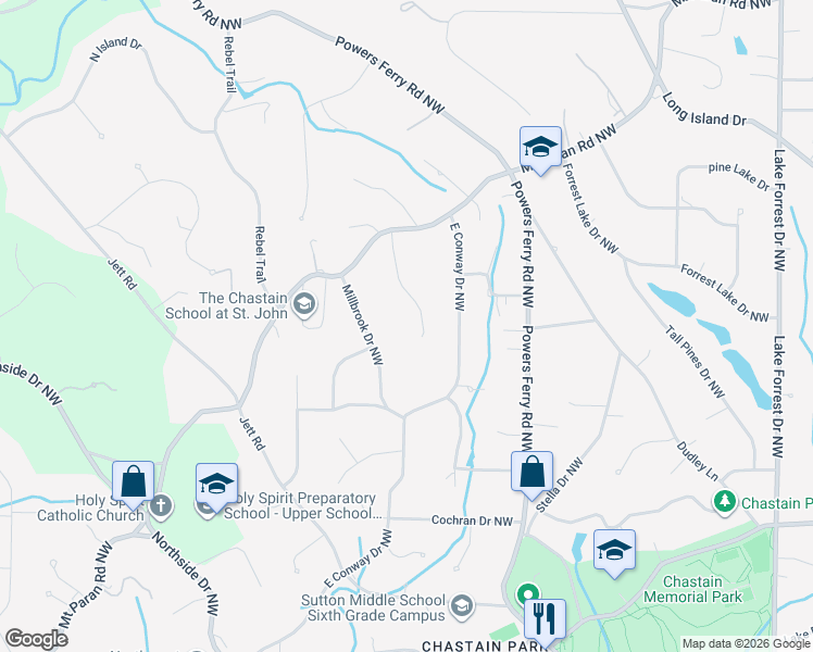map of restaurants, bars, coffee shops, grocery stores, and more near 4690 Paran Valley Northwest in Atlanta