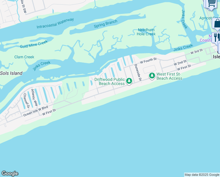 map of restaurants, bars, coffee shops, grocery stores, and more near 250 West 1st Street in Ocean Isle Beach