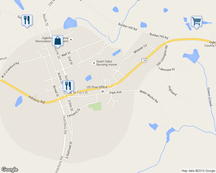 map of restaurants, bars, coffee shops, grocery stores, and more near U.S. 78 in Crawford