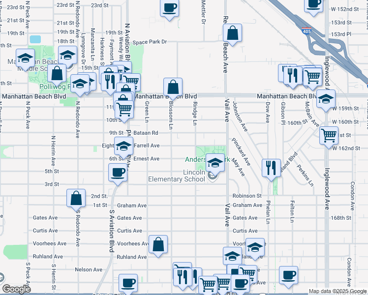 map of restaurants, bars, coffee shops, grocery stores, and more near 2110 Farrell Avenue in Redondo Beach