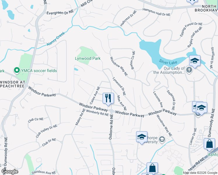 map of restaurants, bars, coffee shops, grocery stores, and more near 3229 Mae Avenue Northeast in Atlanta