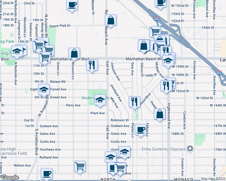 map of restaurants, bars, coffee shops, grocery stores, and more near 2851 Pinckard Avenue in Redondo Beach